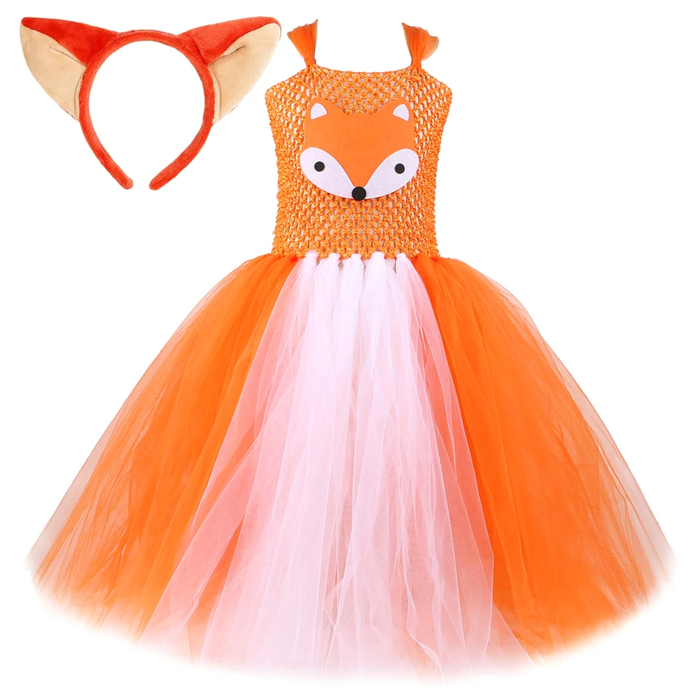 Orange Fox Long Tutu Dress for Baby Girls Animal Party Fancy Costumes Kids Christmas Halloween Full Length Ballet Tutus Outfit