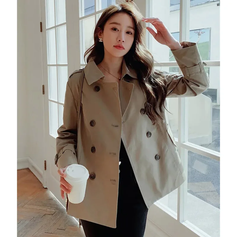 2024 Advanced Feeling Female Trench Outwear Spring Autumn Ladies Lined Jacket Korean Women Solid Color Short Windbreaker Coat