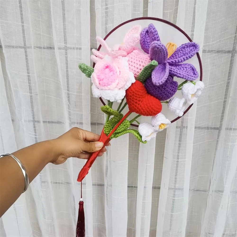 Hand-woven Rose Tulips Bouquet Finished Imitation Flower Weaving By Bridal Wedding Bouquet  Accessories Valentine's Day Gifts