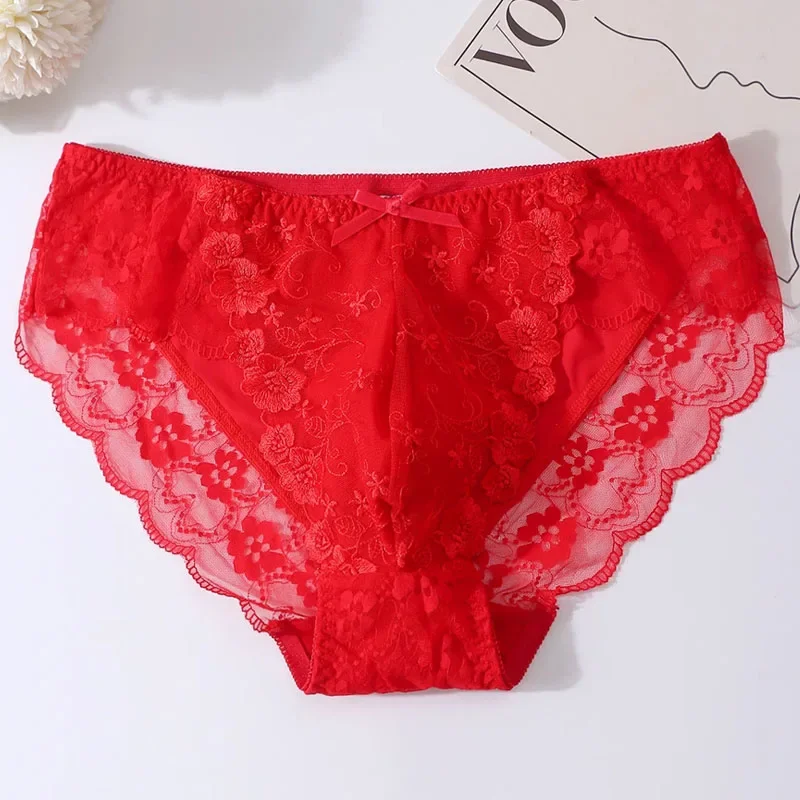 الأحمر الوردي سيسي الدانتيل رجل القوس ملخصات عبر خلع الملابس زهرة التطريز الحقيبة سراويل DJ نادي حفلة خاصة BF مثير ازياء