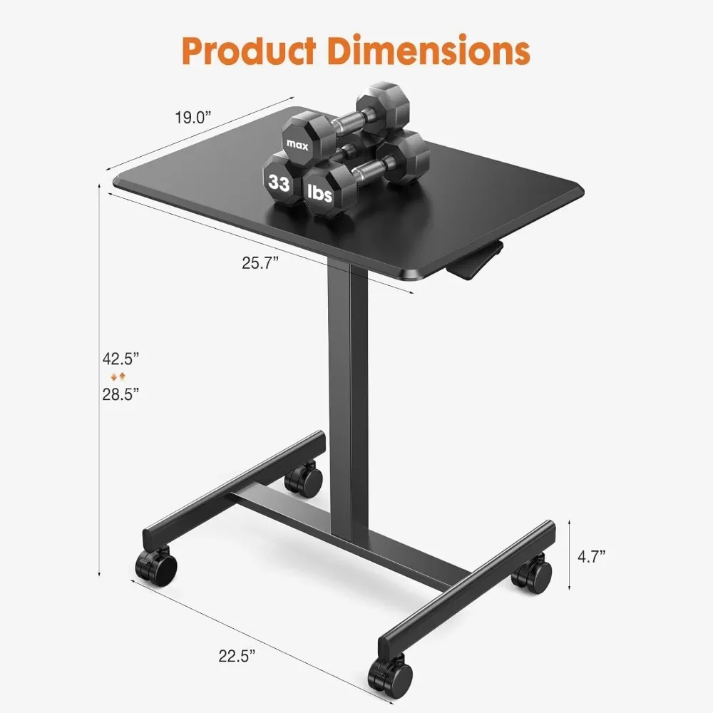 Small Mobile Rolling Standing Desk - Overbed Table, Teacher Podium with Wheels, Adjustable Work Table, Rolling Desk Laptop