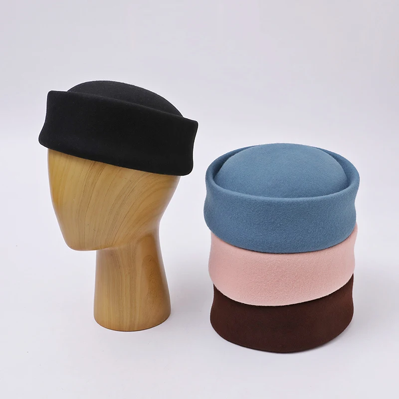 Nouveaux Bérets en Pure Laine Tendance, Style Rétro Britannique, Chapeau Élégant pour Femme, Chapeau d'Hôtesse, Chapeaux d'Hiver Chauds et Simples à Calotte Ronde sans Bord