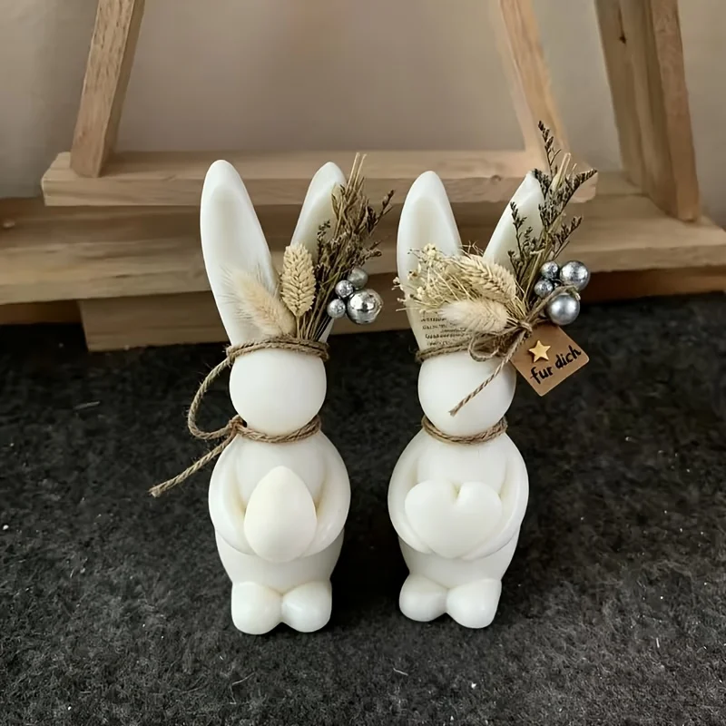 

Набор из 2 силиконовых форм для пасхальных кроликов: для кроликов, держащих сердца и яйца, многоразовые, легко извлекаемые из формы