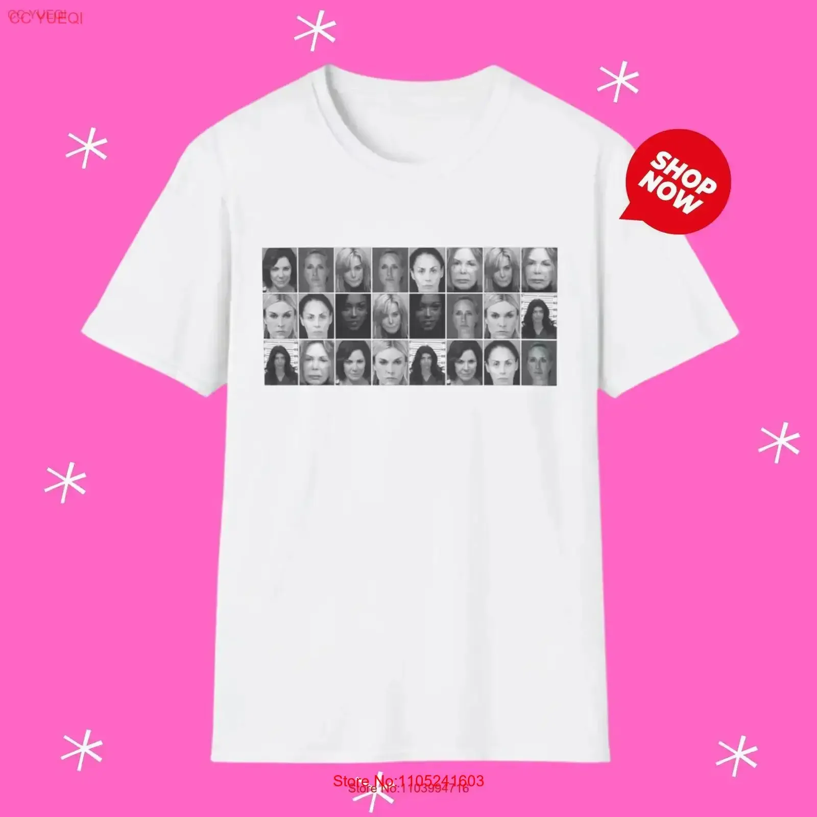Real Housewives Mugshot T Shirt Bravo TV Fan RHONJ RHOBH Teresa Giudice Kim Richards Sonja Morgan Luann de Lesseps vintage