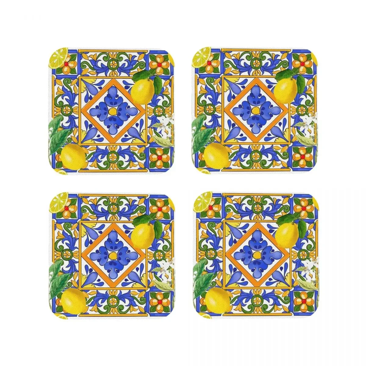 Summer ,Sicilian Tiles ,citrus,oranges Coasters Kitchen Placemats Cup Coffee Mats For Decor Home Tableware Pads Set of 4