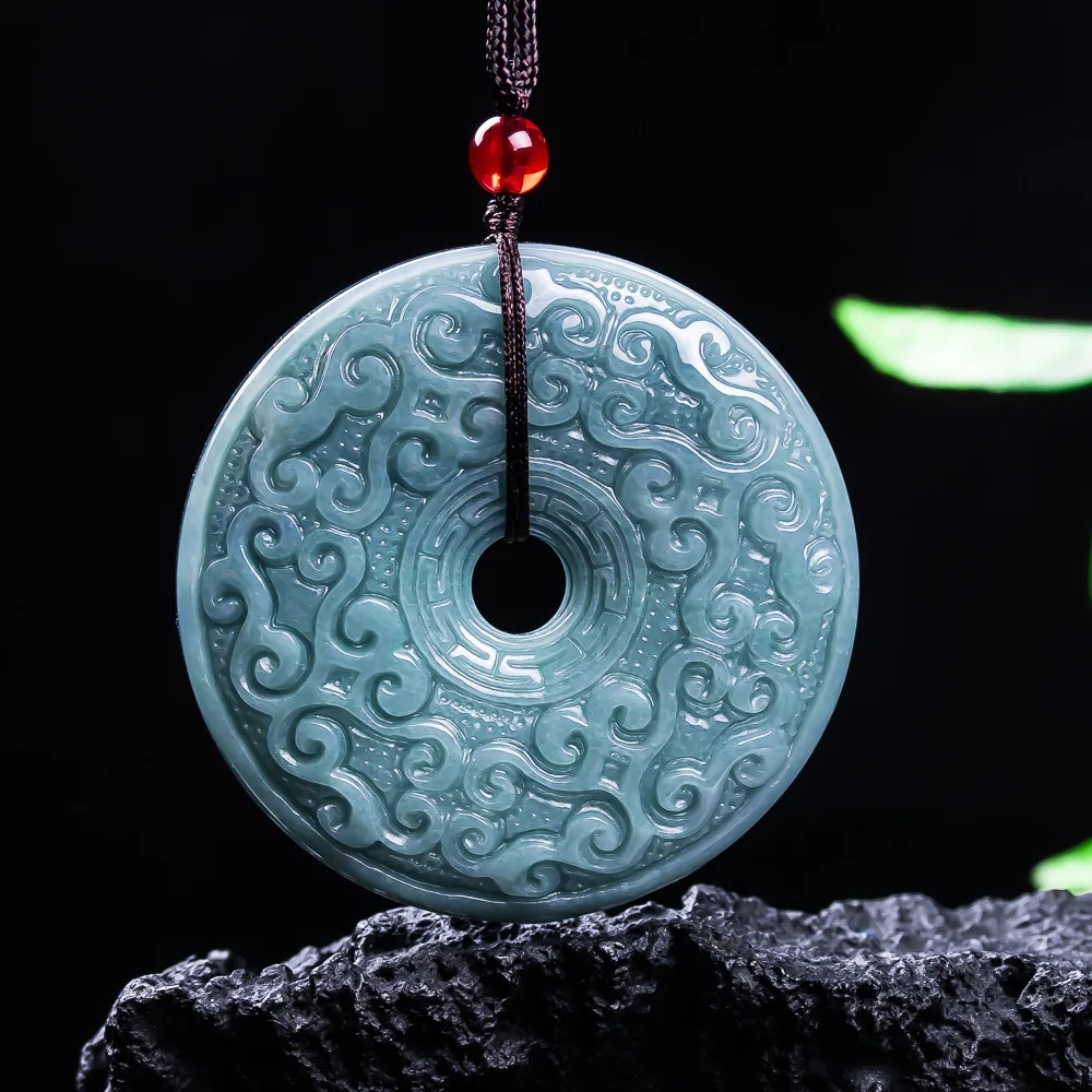 Natural Jade Blue Water Antique Pattern Peace Buckle Pendant Exquisite Men Women Couple Necklace Personalized Accessories Gift