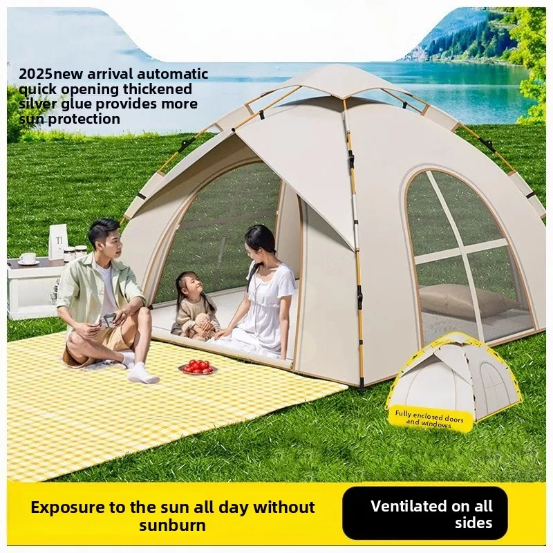 

Outdoor Camping Tent Lightweight Overnight Portable Folding Automatic Quick Opening Silver Glue Sunscreen