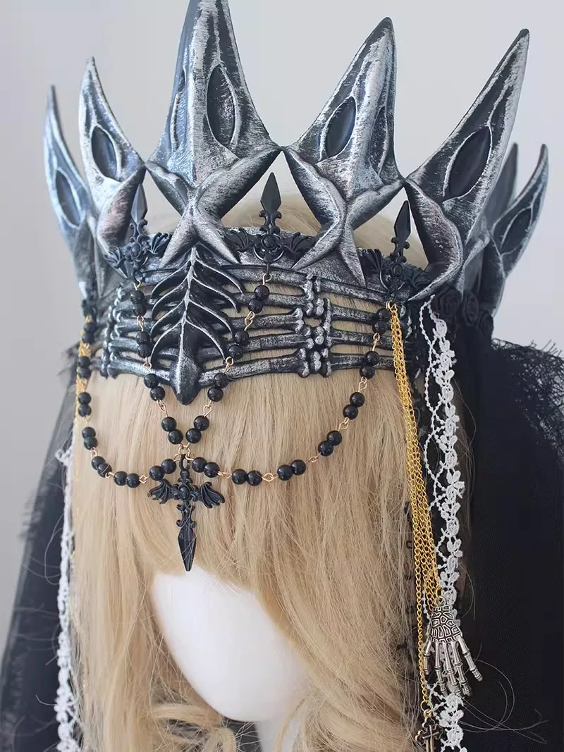 Couronne foncée gothique, voile en dentelle noire, coiffure à la mode pour femmes, accessoires Anime, accessoires de Cosplay, accessoires pour cheveux Lolita