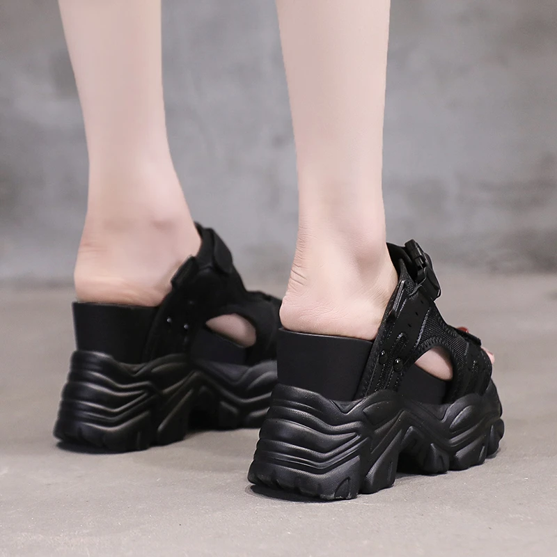2024 New Summer High Platform Women Sandals Buckle Wedges Bling Shoes Fashion Outside Chunky Sandals Beach Casual Slides Woman