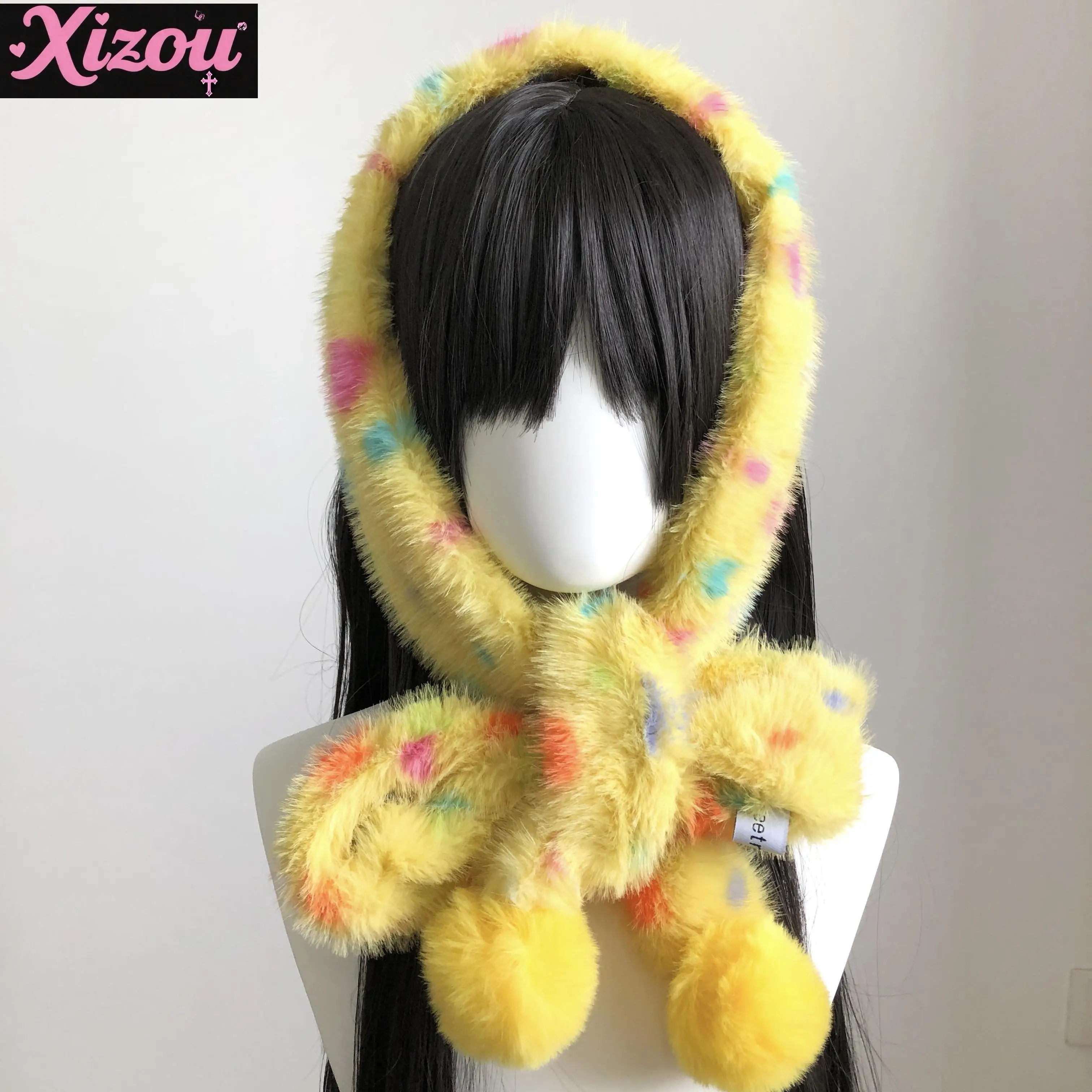 

Japanese cute sweet subculture y2k macaron polka dot ball scarf soft sister autumn and winter decorative fluffy scarf woman