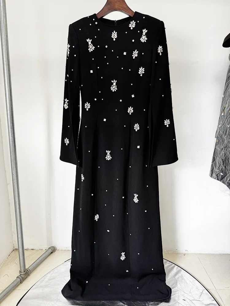 HIGH STREET nueva moda 2025 Vestido de fiesta de diseñador Vestido largo con manga de hendidura y cuentas de diamantes para mujer
