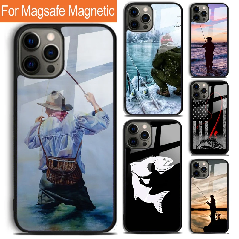 Fishing Fisherman Phone Case For iPhone 16 15 14 13 12 11 Pro Max Plus Magsafe Magnetic Wireless Charging Cover