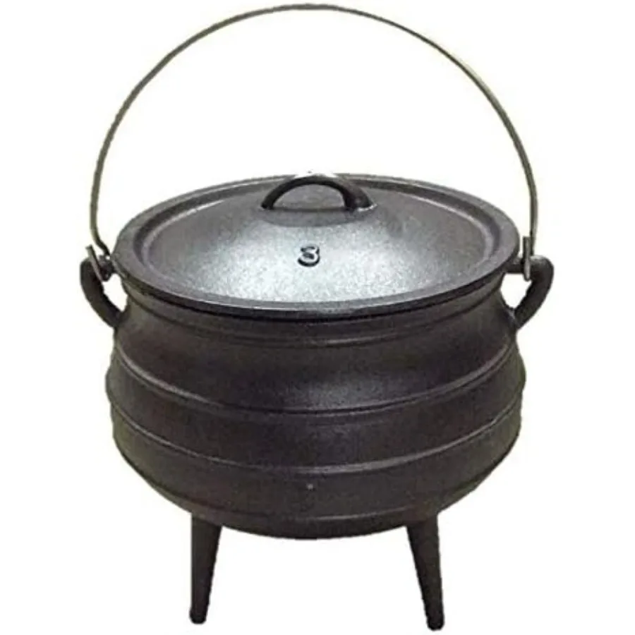 

8.5QT Cast Iron Potjie Cauldron Pot with Lid & 3 Legs – Pre-Seasoned South African-Style Campfire Pot for Outdoor Cooking, Soups