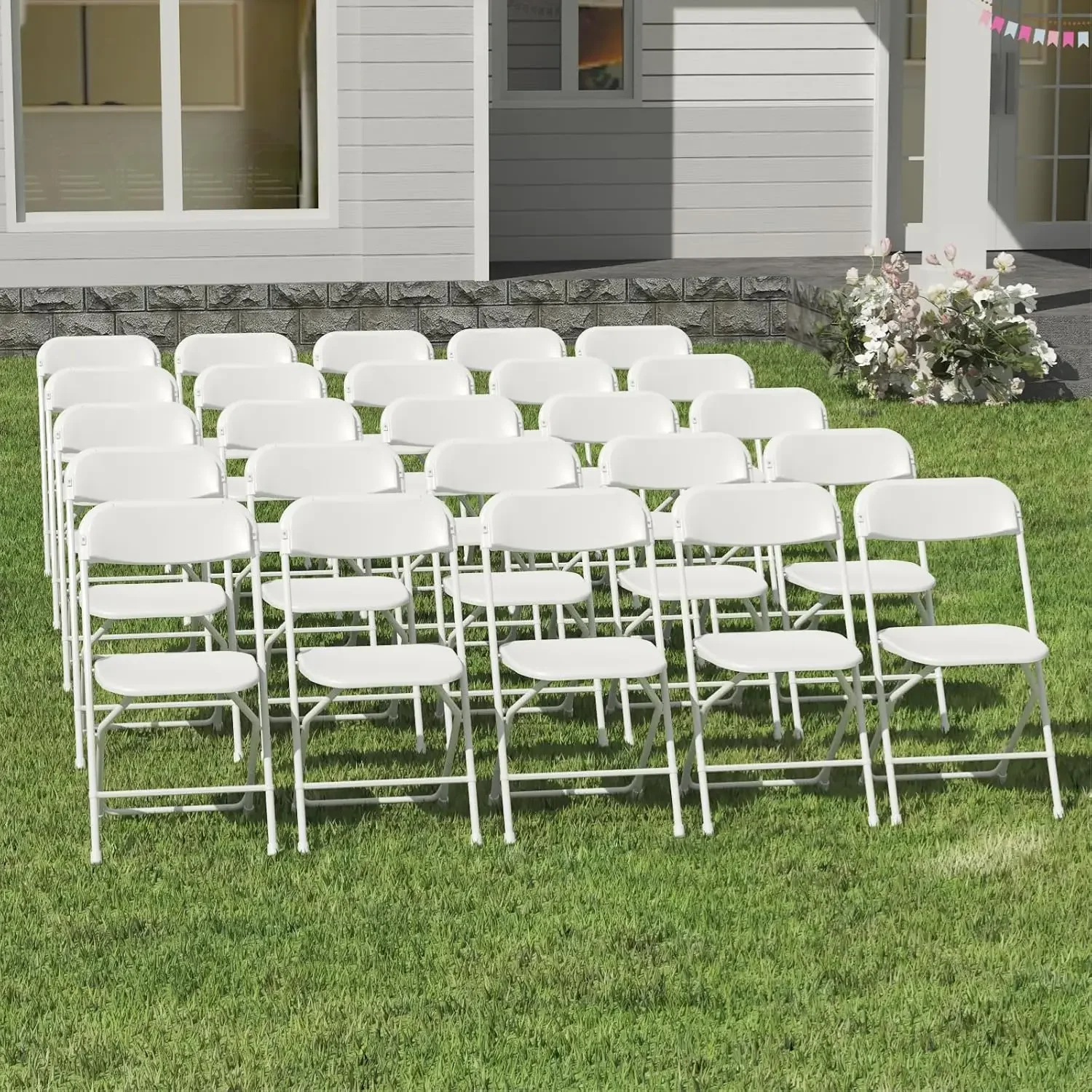 Silla plegable de plástico blanco para exteriores e interiores, asiento portátil de 350lb de capacidad, ideal para eventos y fiestas, paquete de 20 unidades