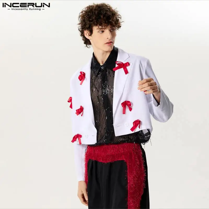 INCERUN 2024 Men Blazer Patchwork Lapel Long Sleeve Button Casual Suits Men Streetwear Personality Fashion Male Crop Coats S-5XL