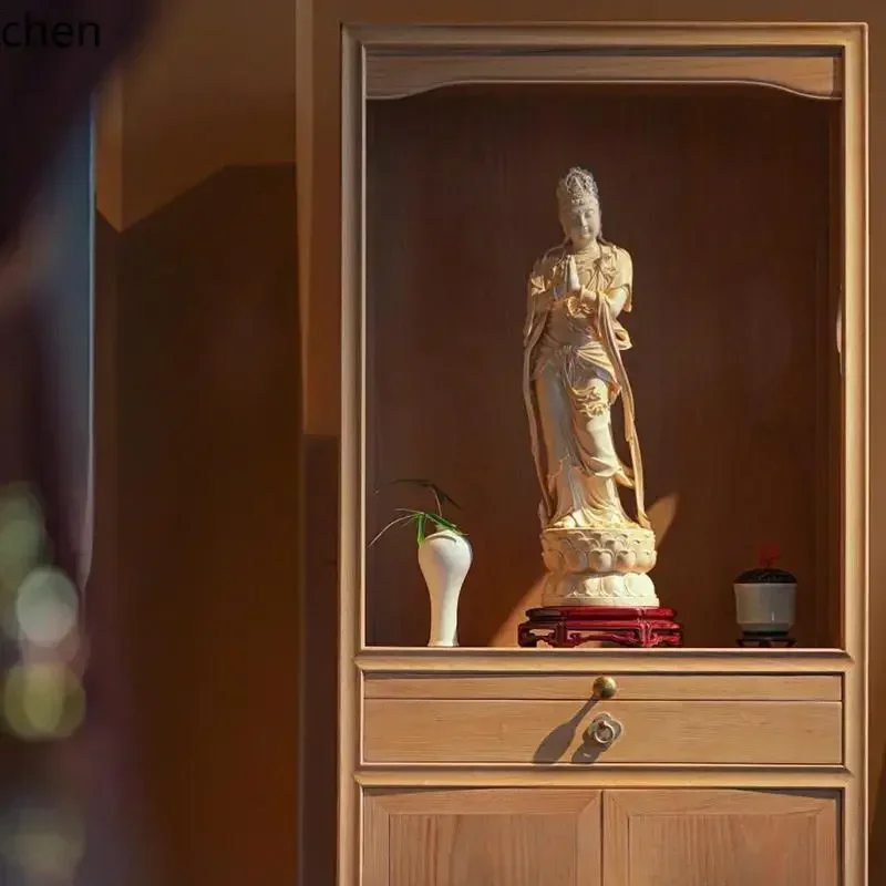 HYS  Solid Wood Buddha Shrine New Chinese Style Standing Living Room Home Altar Worship Table Modern Simple