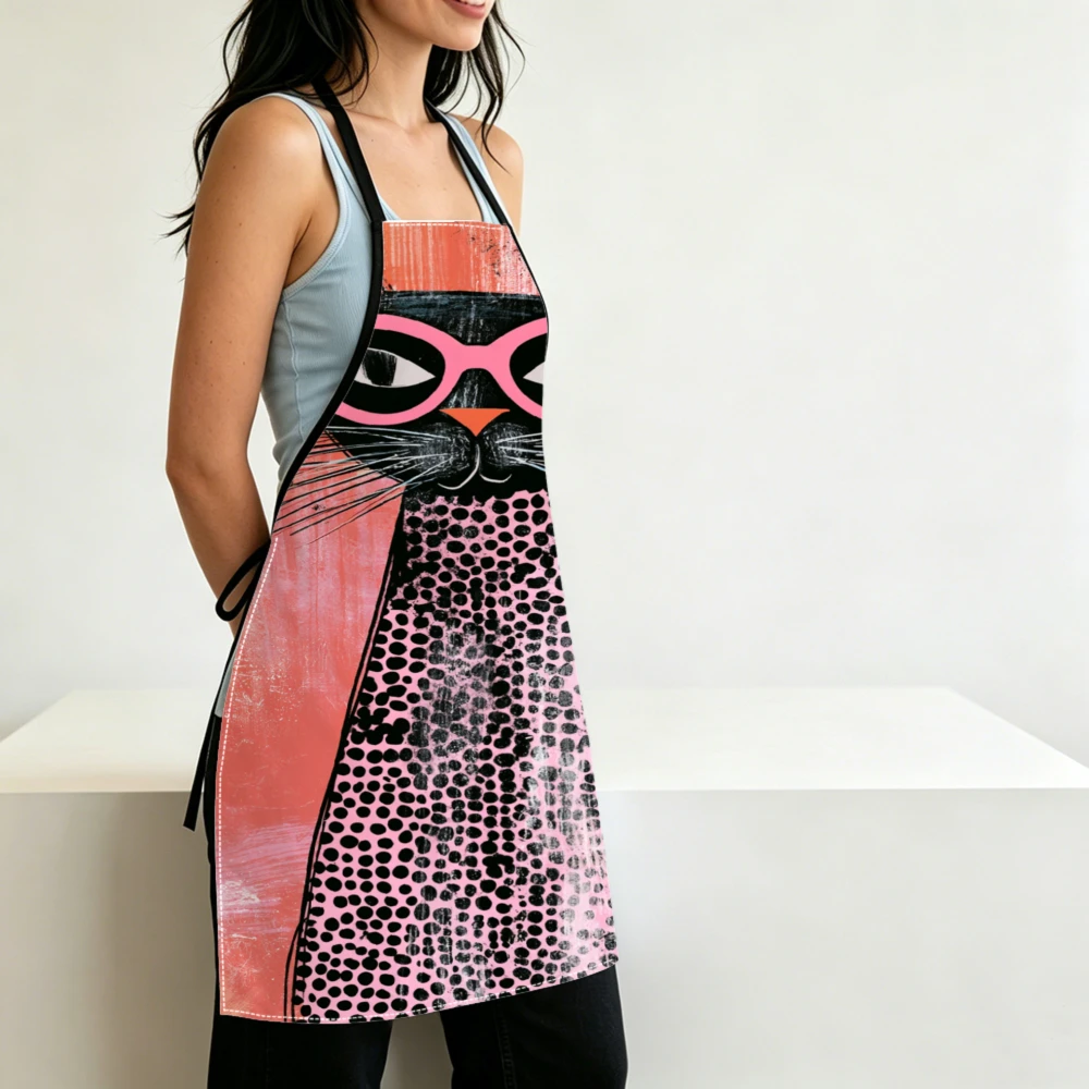 Retro Style Apron Pink Leopard Cat Print Kitchen Aprons Cooking Baking Adjustable Bibs