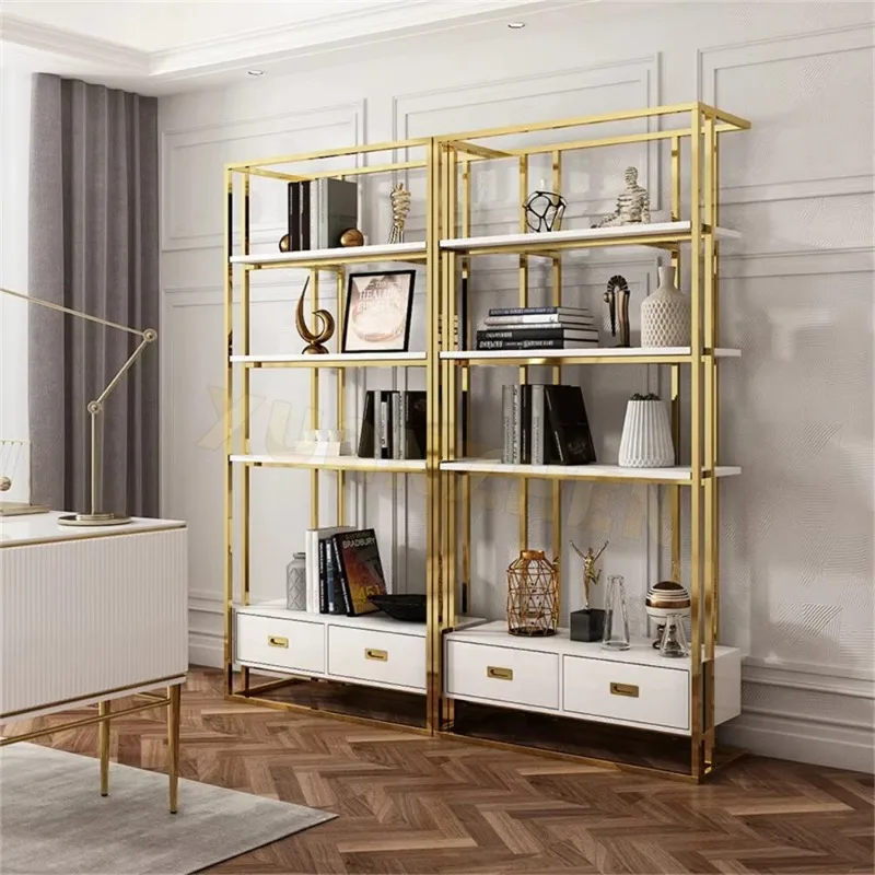 Living Room Furniture New Design Stainless Steel Glass Bookshelf Montessori Bookshelf Bookcase White Wood Library