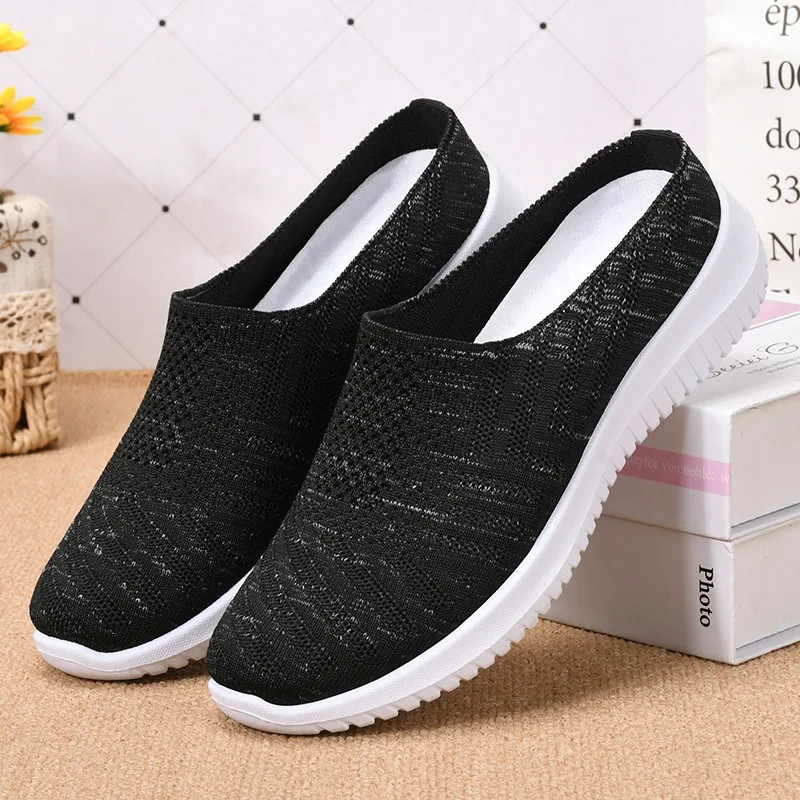 Women Mesh Half Slippers Summer New Fashion Breathable Mesh Soft Bottom Anti Slip Casual Lightweight Comfortable Slippers