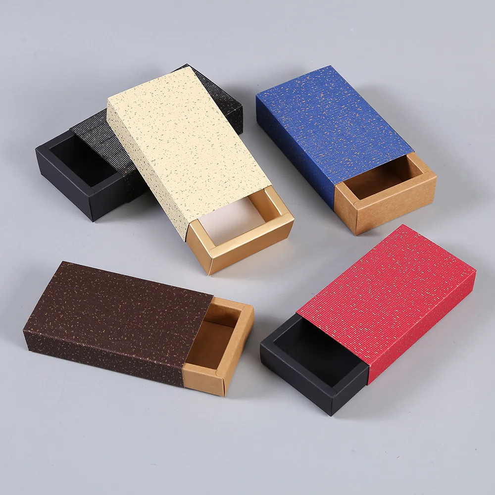 10pcs Kraft Paper Gift Package Wedding Party Cookies Candy Cake Box with Clear PVC Window Exquisite Sliding Drawer Box Display