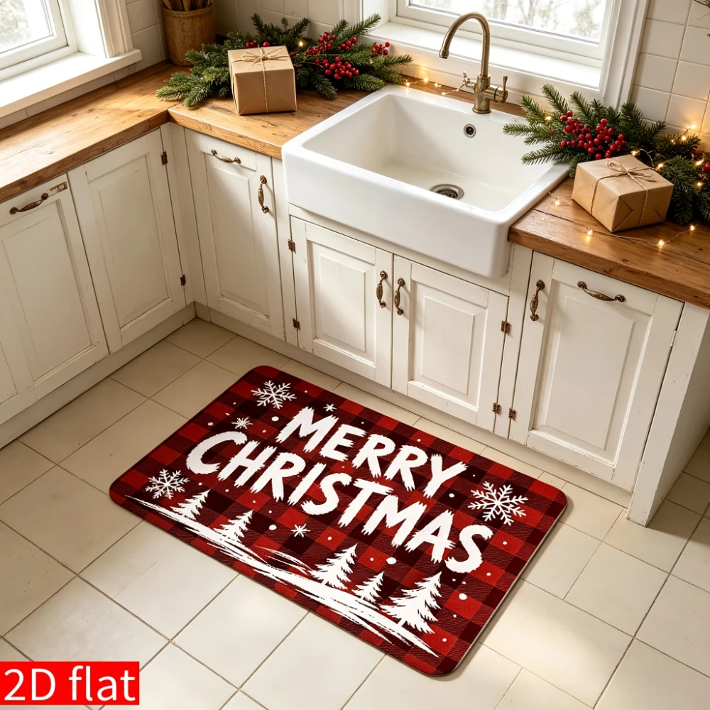 Christmas Plaid Doormat Bedside Living Sofa Side Kitchen Dining Comfy Area Rug Front Door Carpet Patio Corridor Graphic Door Mat
