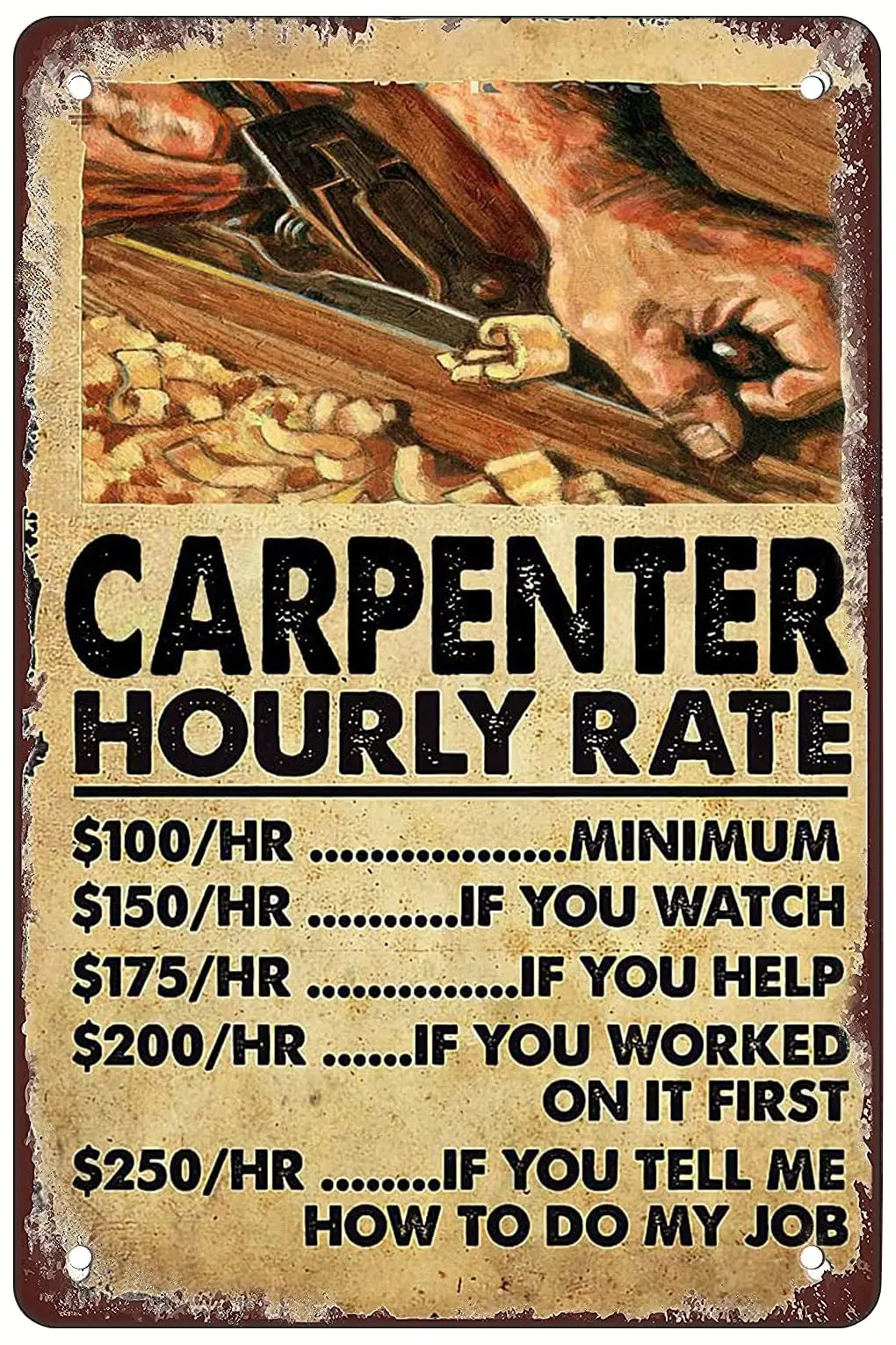 YTOMEAT Funny retro tin sign Carpenter Hourly Rate for Home bars restaurants cafes bedroom Living room art Wall Decor 8X12 inch