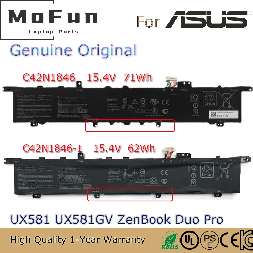 Brand New Original C42N1846-1 15.4V 62Wh Laptop Battery for Asus ZenBook Pro Duo UX581 UX581G UX581GV UX581LV C42N1846