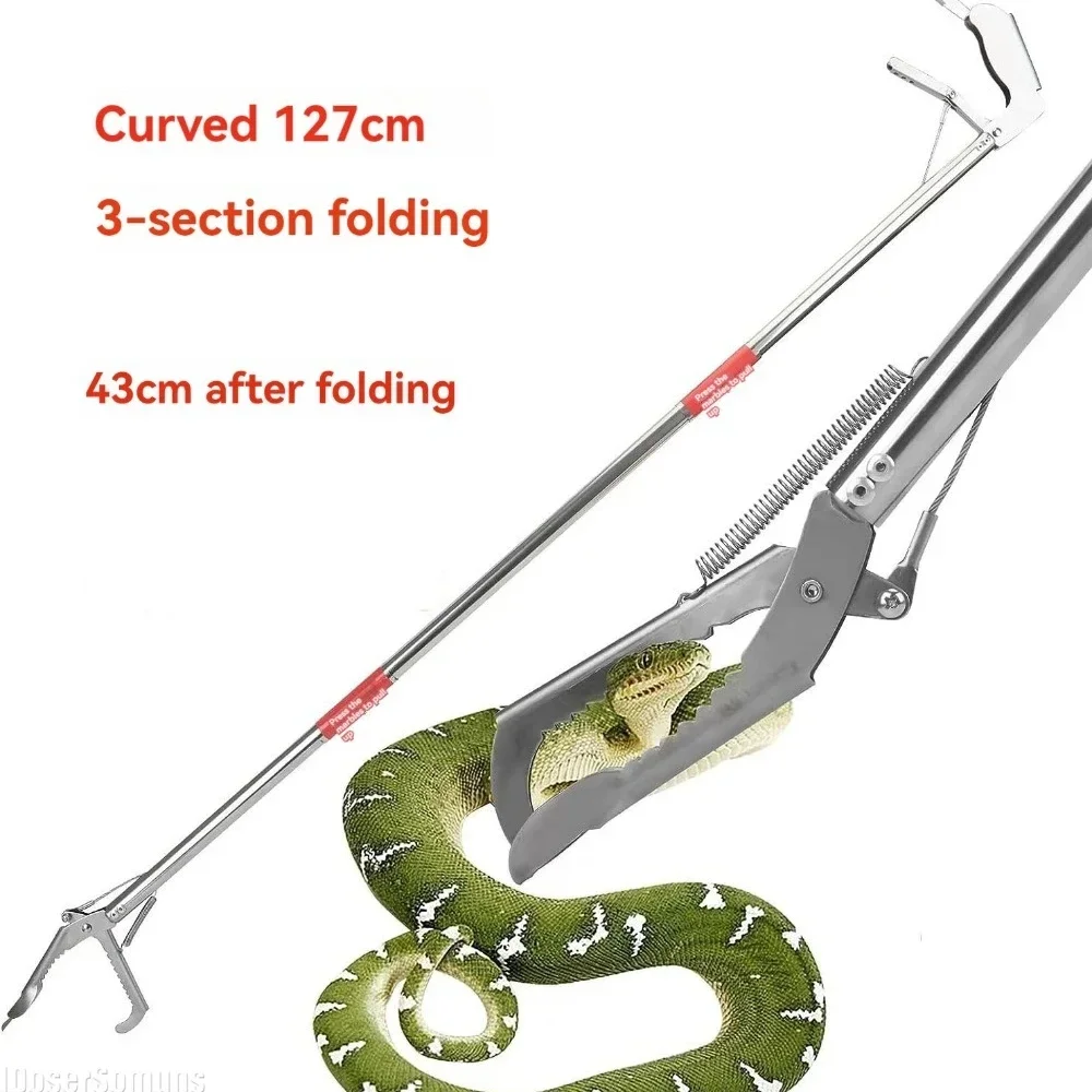 Stainless Steel Snake Catcher Two Types Head Tongs Foldable Reptile Grabber Tool Snake Hook Catcher Tool for Outdoor