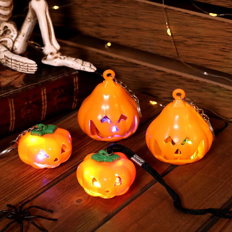 2025 Halloween New Glowing Pumpkin Light Keychain Pendant Creative Holiday Gifts Cute Pumpkin Necklace Light Glowing Toys