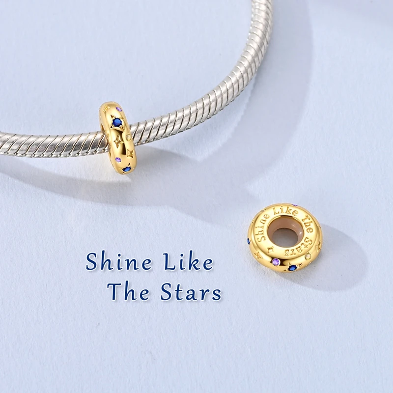 925 Sterling Silver Charms Bead CZ Zircon Gold Plated Camera Trophy Moon Pendants DIY Jewelry Woman Gift