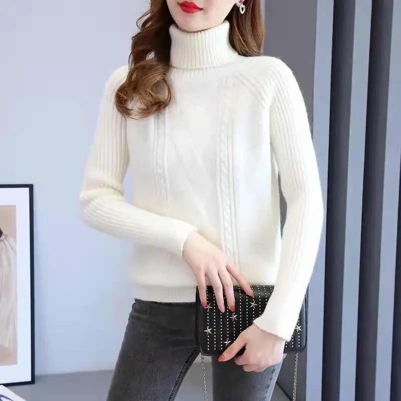 Autumn And Winter New Fashion Highnecked Thick Sweater Ladies Slim Solid Color Joker Knit Loose Comfortable Warm Bottoming Shirt