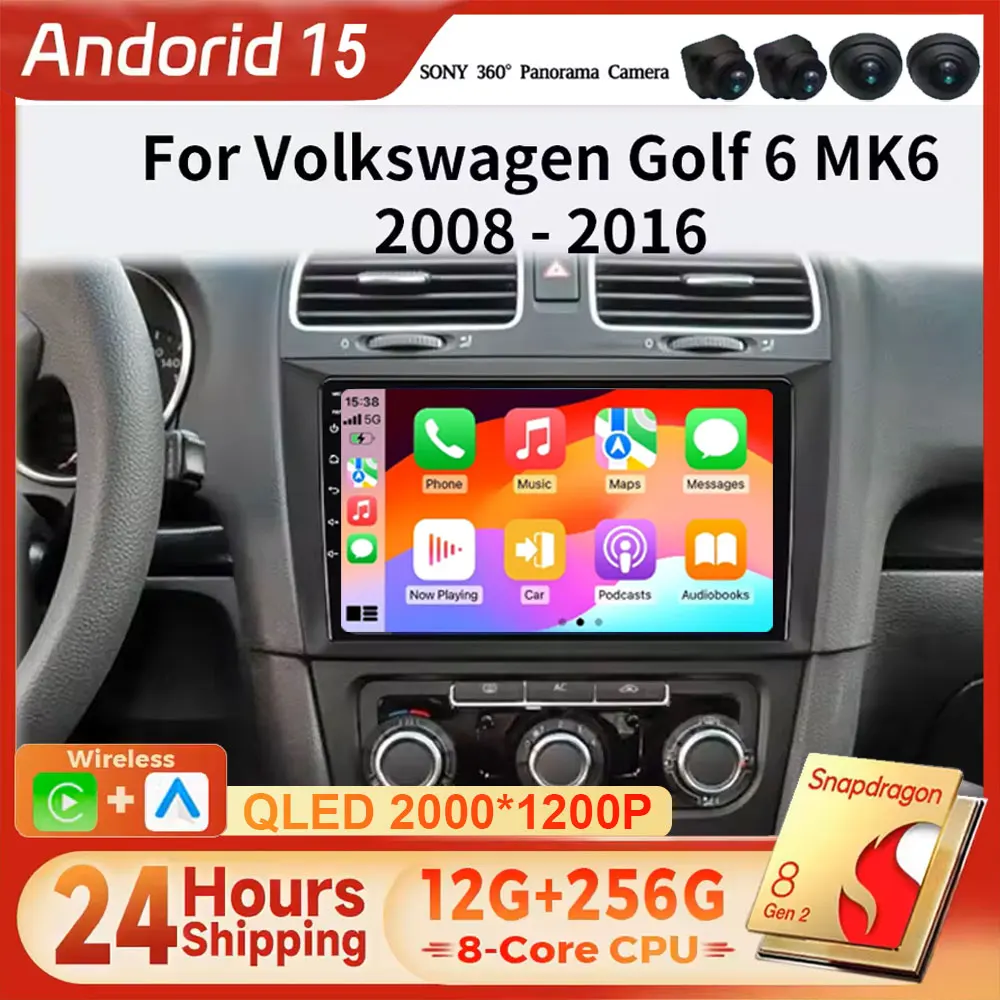 

Автомобильный радиоприемник для Volkswagen VW Golf 6 MK6 GTI 2008-2016, беспроводной Carplay Android 15, автомобильный мультимедийный радиоприемник 5G DSP 48EQ 2 Din DVD