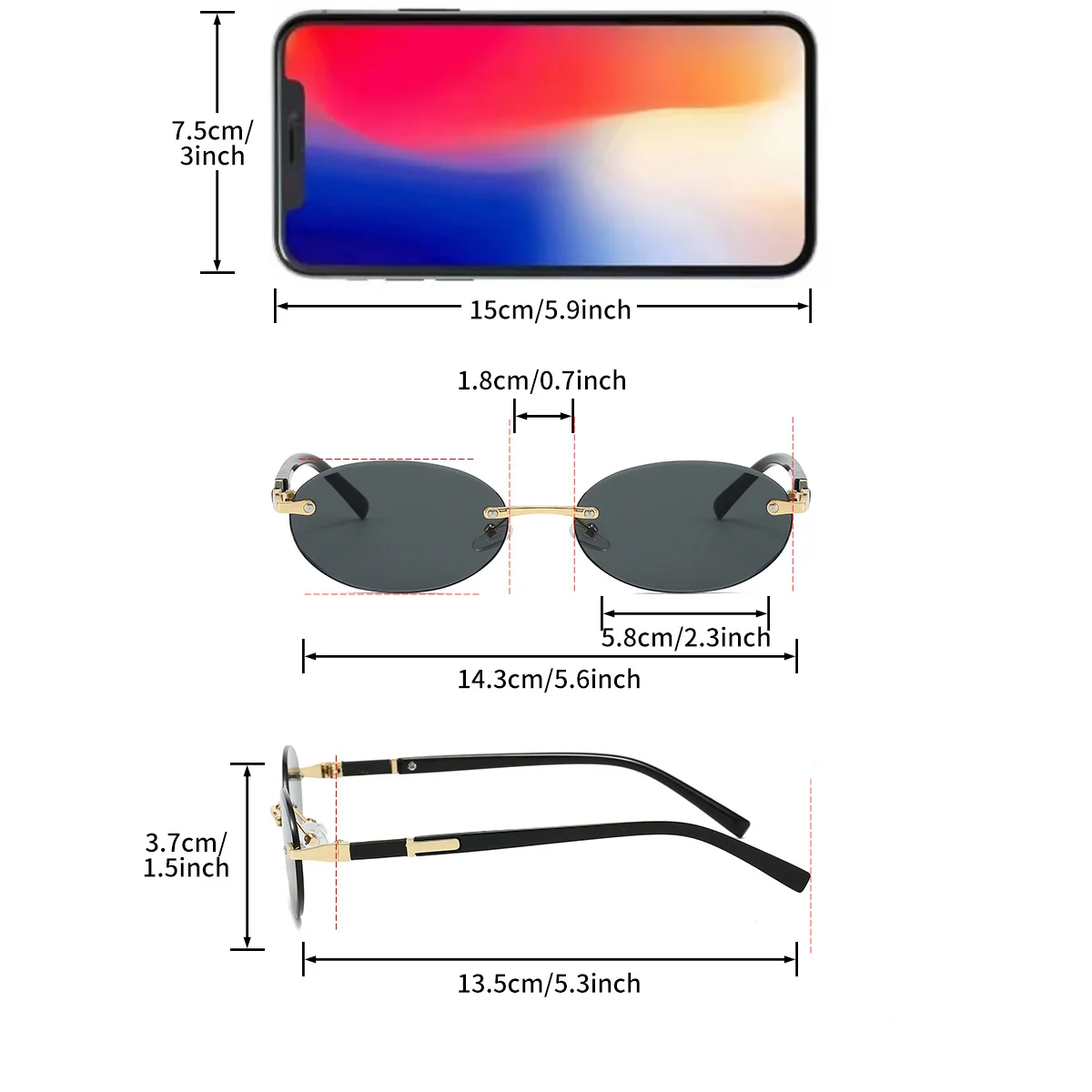 Personalisierte ovale Sonnenbrille im Retro-Stil für Damen und Herren, hochwertige Metall-Sonnenbrille, luxuriöse rahmenlose Sonnenbrille für Reisen, UV400-Sonnenbrille – Detail 1