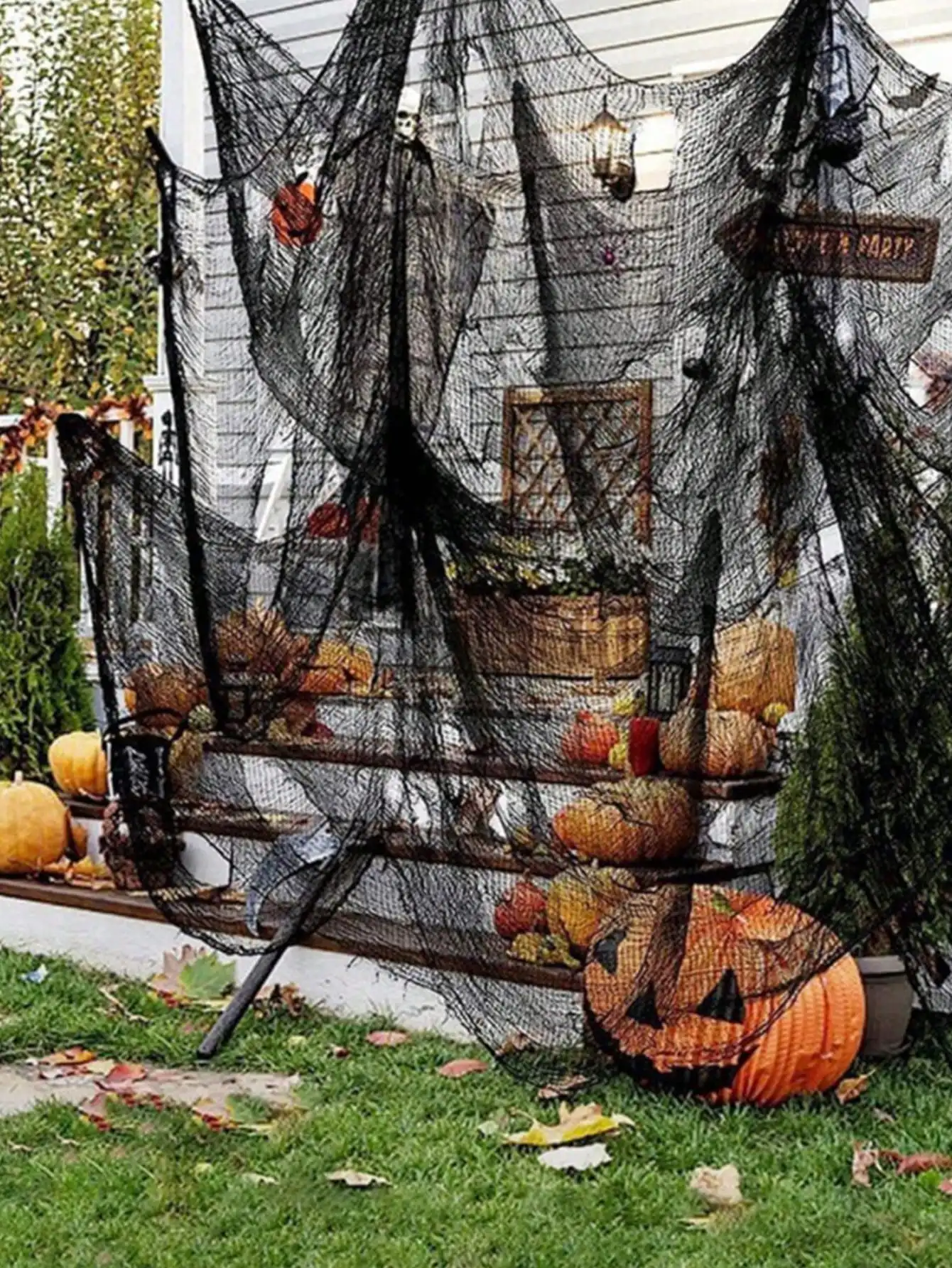 1 Stück schwarzes Halloween-Spinnennetz, verwendet als Halloween-Party-Dekoration, schwarze Spinnennetz-Dekoration für Spukhäuser, Fluchtzimmer