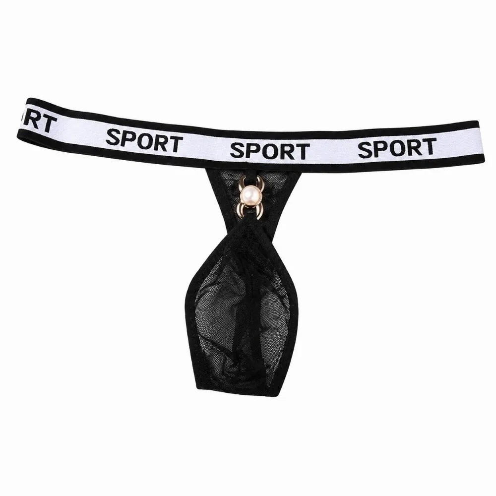 Soft Low Waist Men Pearl Thongs Thin Strap Solid Color Star Mesh Panties Underwear Underpants Male Briefs Men