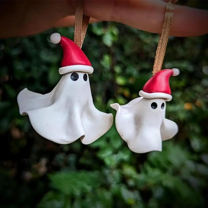 Christmas Ghost Tree Hanging Decors Christmas Hat Wearing Spooky Boo Boo Pendants Resins Decorative Props Home Best Decorations