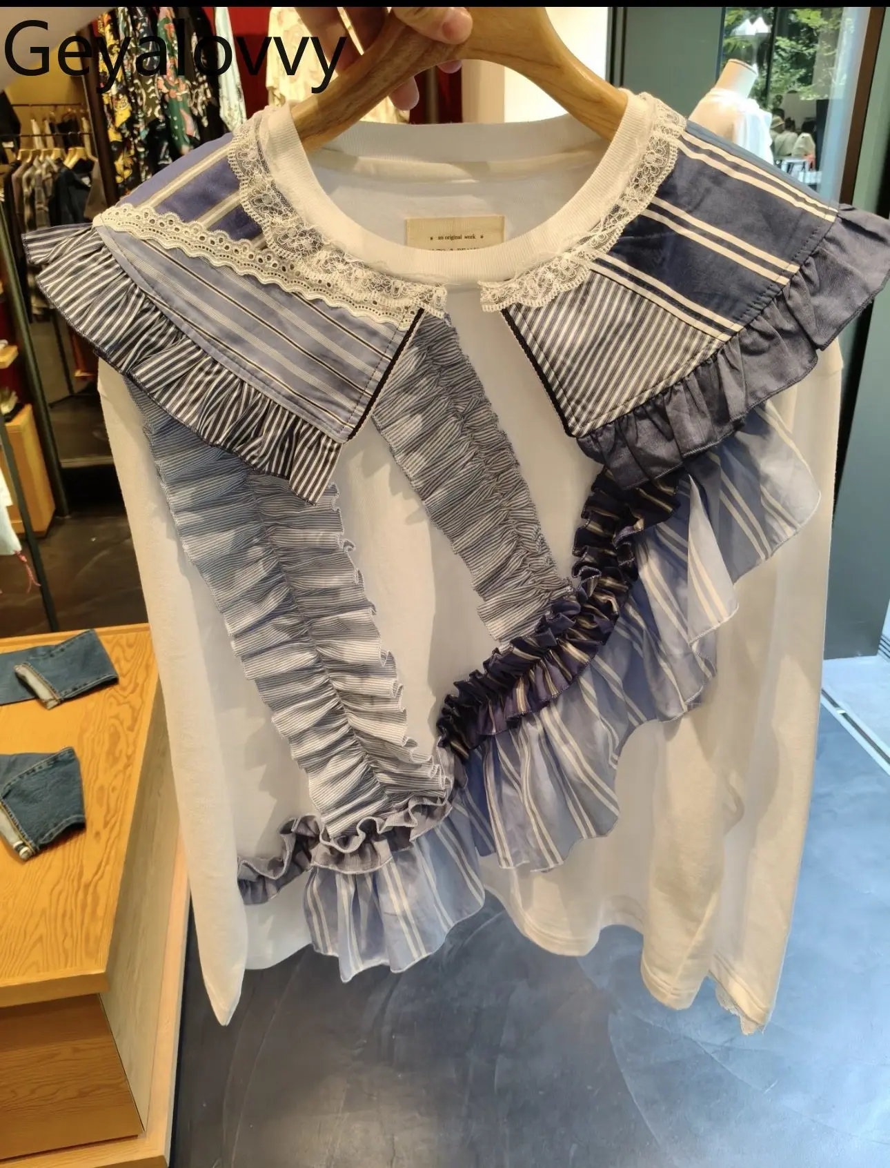 

Japanese Style Ruffled Patchwork Doll Collar Long Sleeve T-Shirt 2026 Spring New Sweet Cute Fashion Versatile Tops for Girls