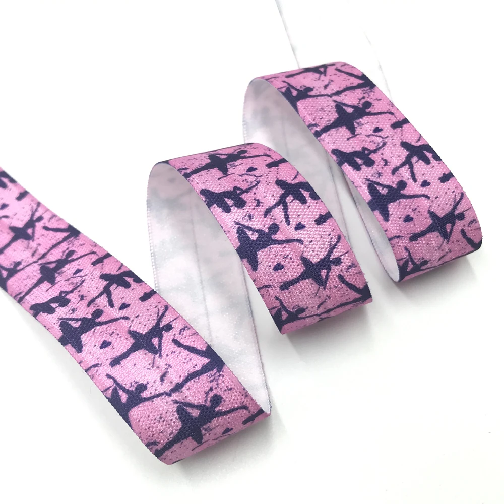 20mm Ballet Girl Print Fold Over Elastic Stretchy Band DIY Girls Hair Ties Strap Headband Accessories Wholesale