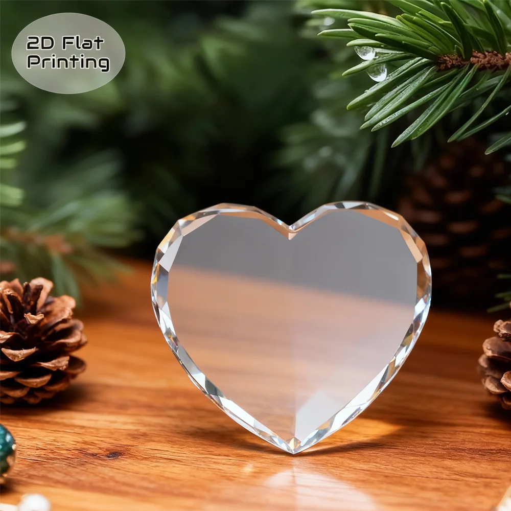 مسطح ثنائي الأبعاد، 1 مجوهرات عيد الميلاد على شكل قلب 2025 - تذكار من الزجاج الكريستالي مع تصميمات سانتا والرنة ورجل الثلج، مثالي لـ g #3
