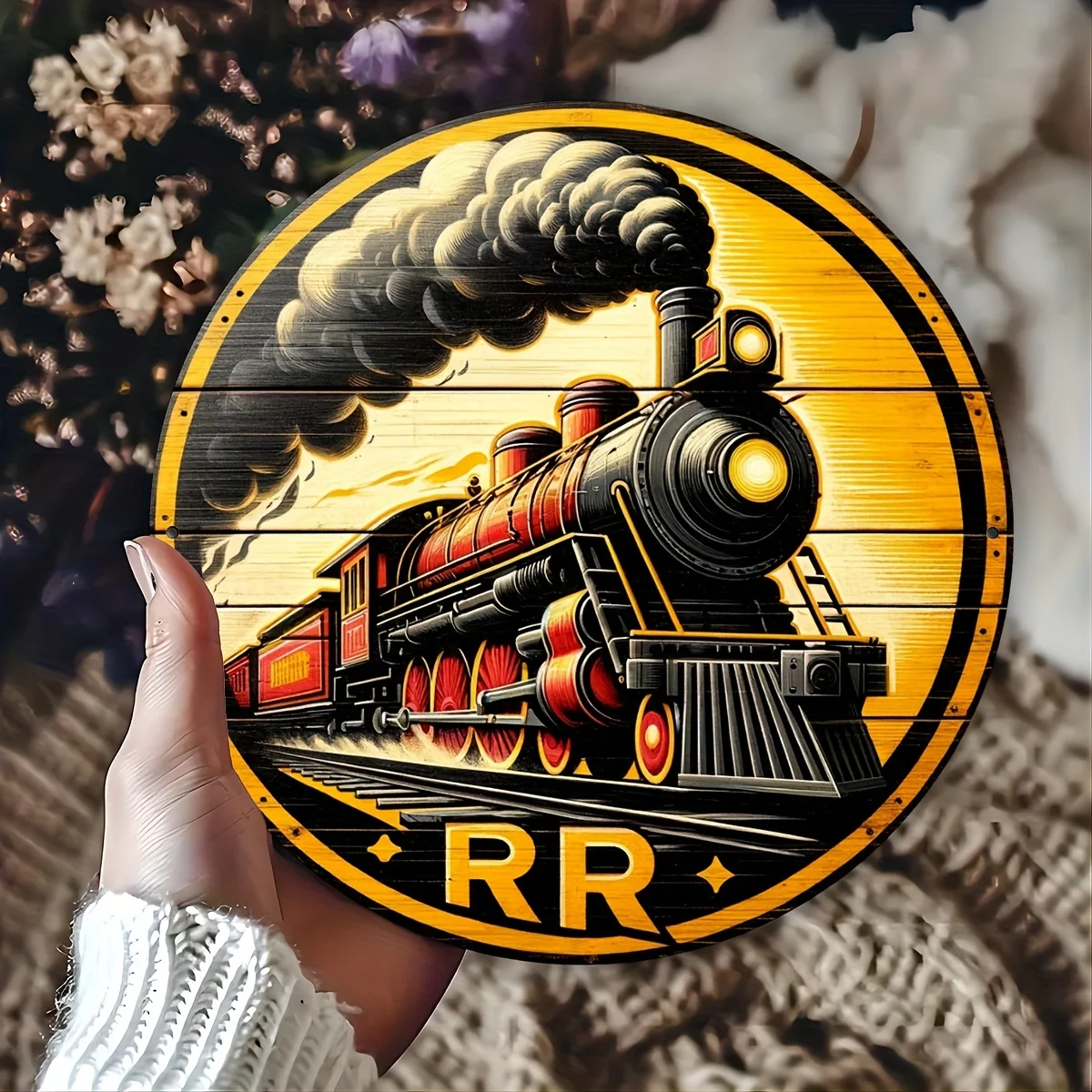 Vintage-inspiriertes rundes Metallschild mit „RR“-Kranz-Design – perfekt für Schlafzimmer, Wohnzimmer und mehr – einzigartige Geschenkidee, 20,3 x 20,3 cm