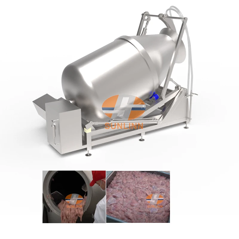 Professional 1000L/1000kg Continuous Vacuum Meat Tumbler Industrial Chicken Marinating Machine Motor For Beef Chicken Cooling