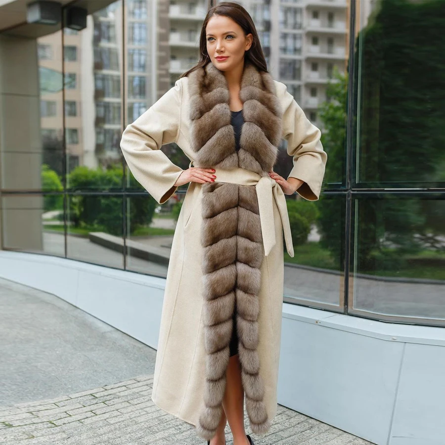 New Cashmere Coat Women 2024 New Winter Wool Long Real Fox Fur Collar Jacket High Quality Wool Coat