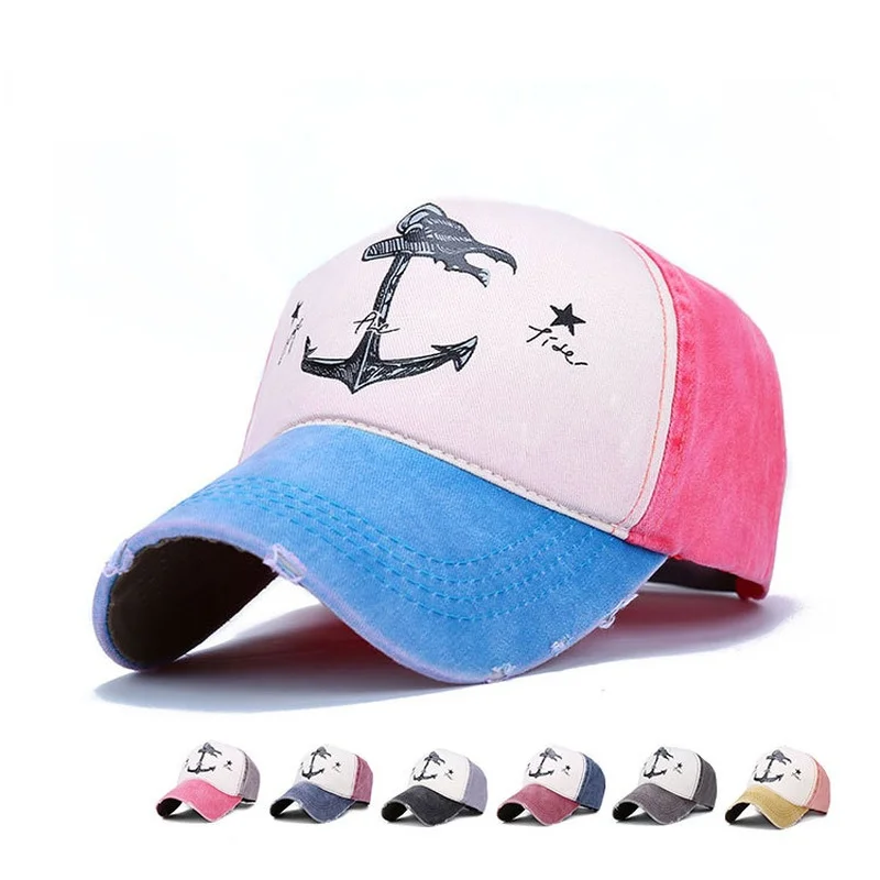 

5 Colors Hip Hop Snapback Hats Couples Hat Man Woman Pure Cotton Baseball Caps Do Old Pirate Ship Anchor Gorras Wash Cap