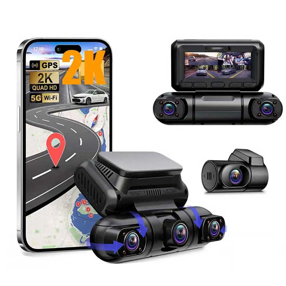 360 Degree View 4 Channel 2K Dash Cam Camera for Cars DVR Built-in GPS WiFi Night Vision 24H Recording Parking Mode Monitor