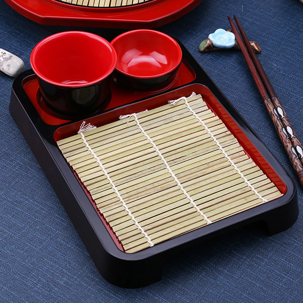 

1 Set Japanese Style Tray Cold Noodle Plate Food Sushi Serving Plate Wood Rectangular Snack plate with Bamboo Mat Japanese-style