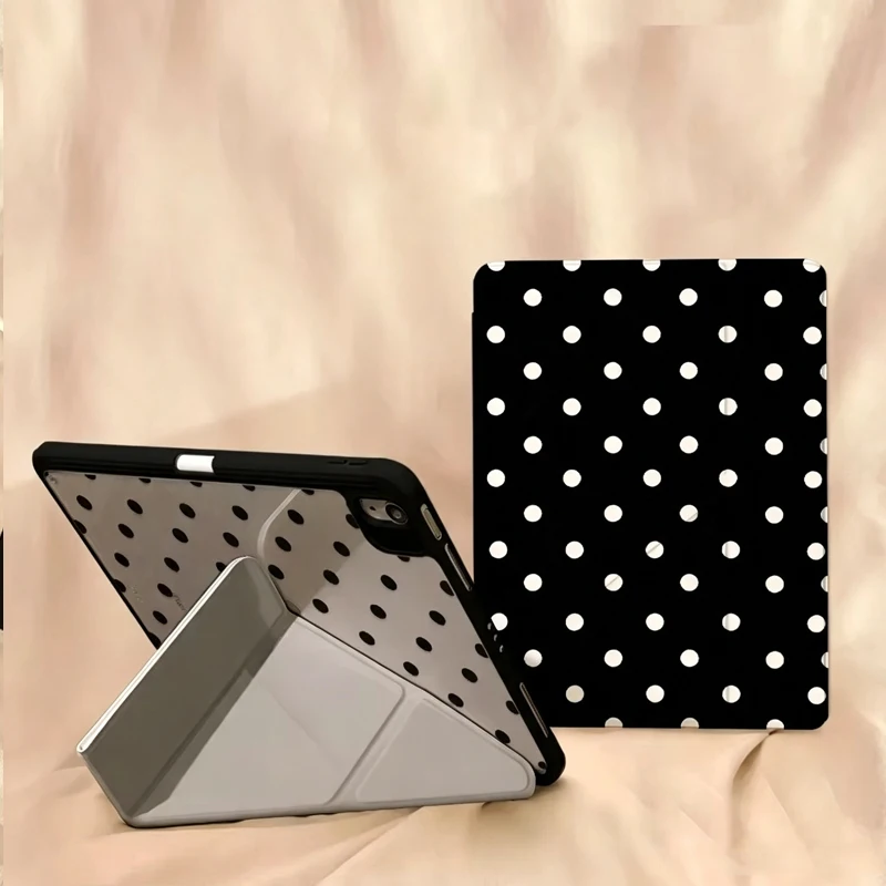 Cool Black White Polka Dot Y-Shaped Triple Fold For iPad 2025 Rotatable Cover For iPad Pro 12.9in Air7 10th 11th MINI M4 M5 Case