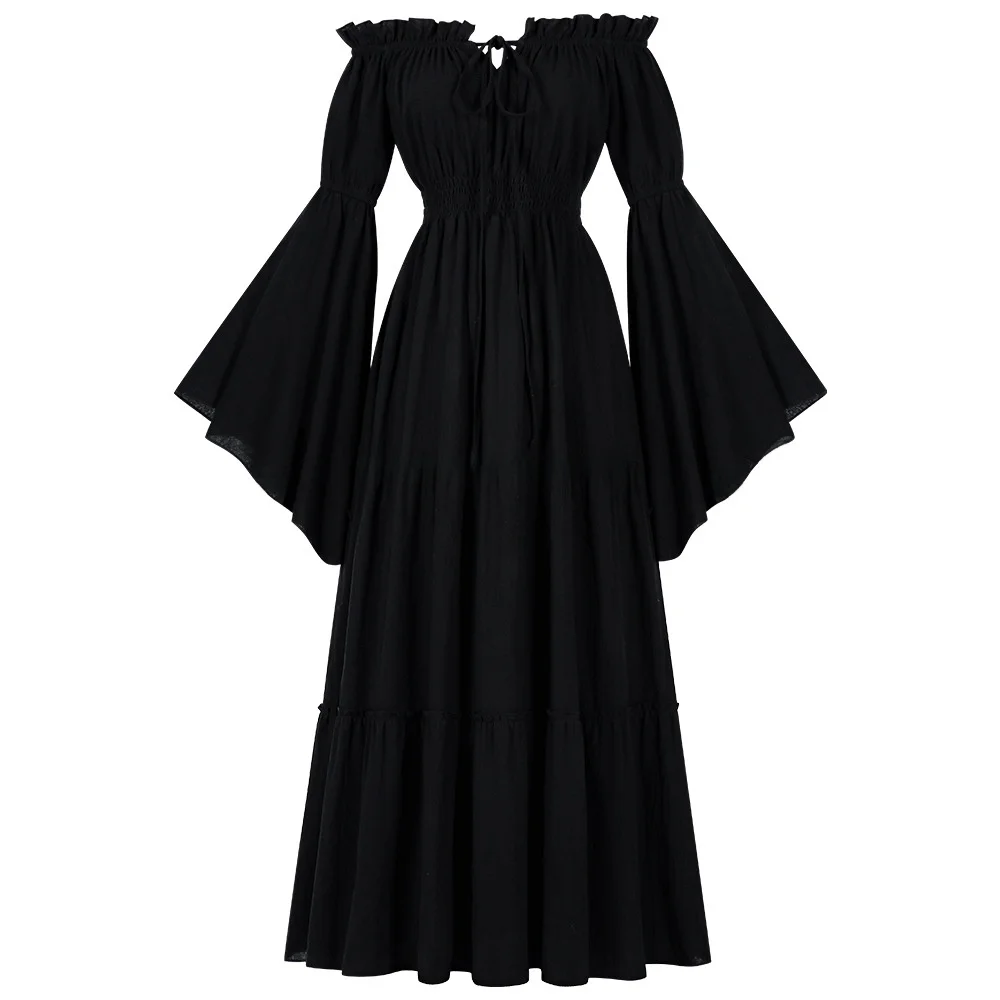 New Renaissance Style Floor-Length One-Shoulder Long Sleeve Gown with Ruffle Hemline Elegant Women's Traditional Costume