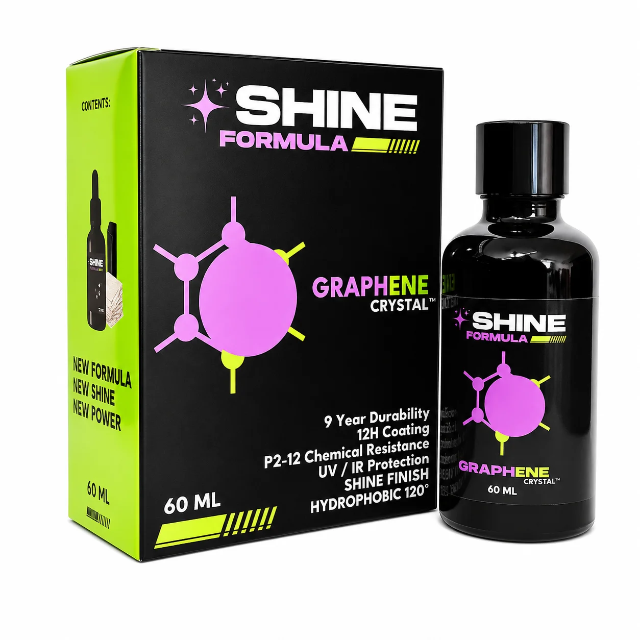 60ML SHINE FORMULA Graphene Ceramic Coating, 12H 120° Hydrophobic High‑Gloss Nano Car Paint Protection, UV & Chemical Resistant