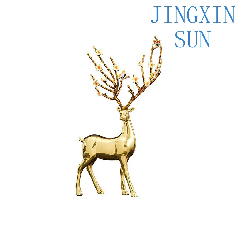 2025 Chinese Light Luxury Brass Sika Deer Ornament for Living Room Home Decor Metal Gift Decoration for Modern Interior