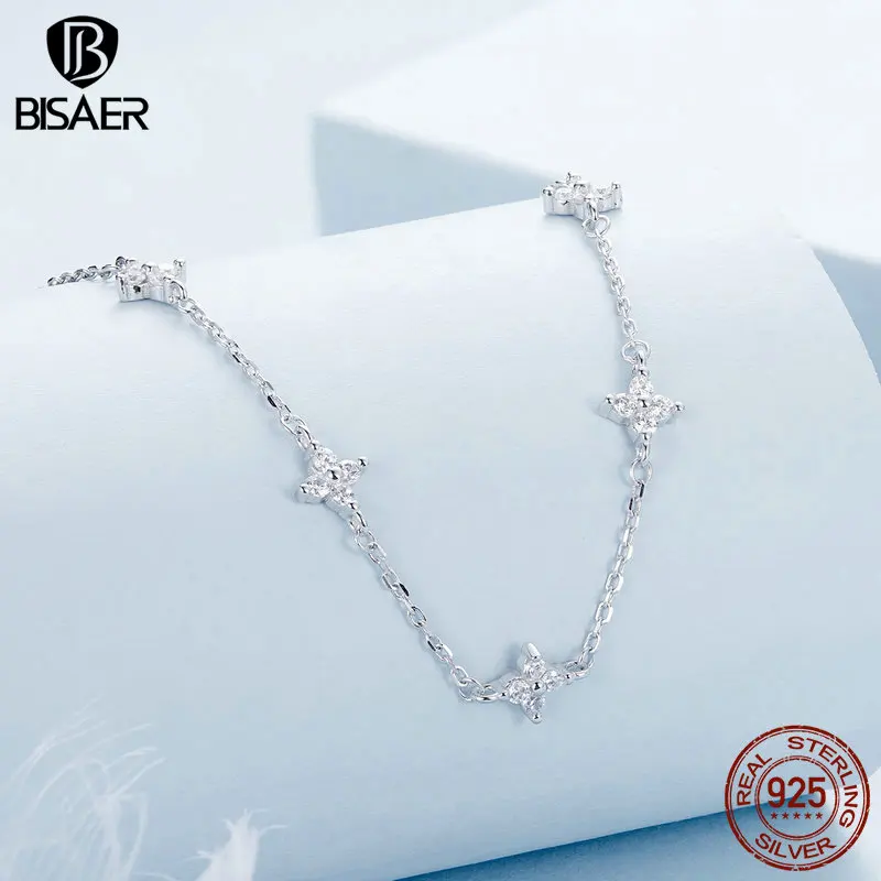 BISAER-Colliers de la présidence en argent regardé 925, quatre cuir chevelu Everver Stars, plaqué or blanc, JOfor Lucky Woman Party, bijoux fins, EFN394